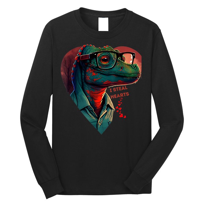 Valentines Day Dinosaur I Steal Hearts Long Sleeve Shirt