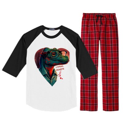 Valentines Day Dinosaur I Steal Hearts Raglan Sleeve Pajama Set