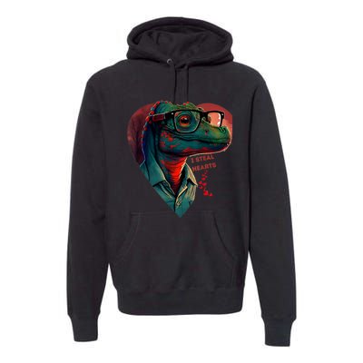 Valentines Day Dinosaur I Steal Hearts Premium Hoodie