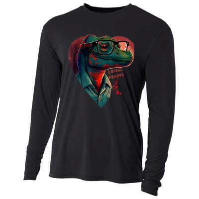 Valentines Day Dinosaur I Steal Hearts Cooling Performance Long Sleeve Crew