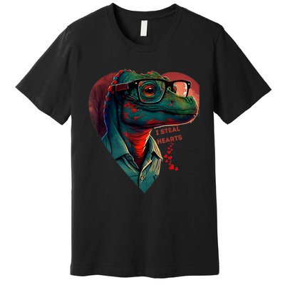 Valentines Day Dinosaur I Steal Hearts Premium T-Shirt