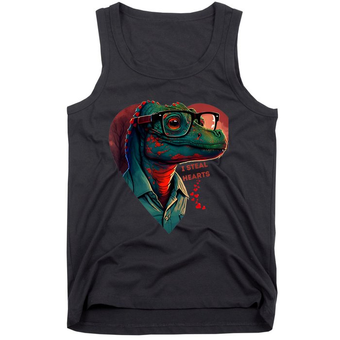 Valentines Day Dinosaur I Steal Hearts Tank Top