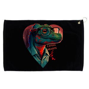 Valentines Day Dinosaur I Steal Hearts Grommeted Golf Towel