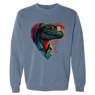 Valentines Day Dinosaur I Steal Hearts Garment-Dyed Sweatshirt