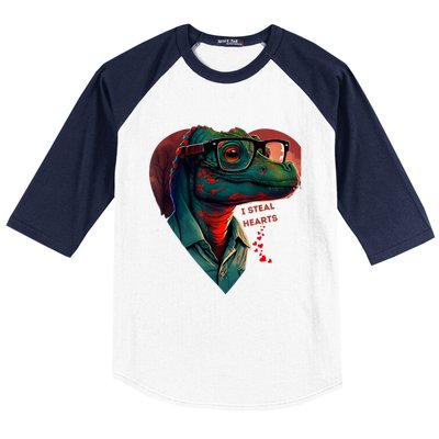 Valentines Day Dinosaur I Steal Hearts Baseball Sleeve Shirt