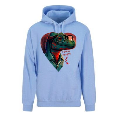 Valentines Day Dinosaur I Steal Hearts Unisex Surf Hoodie