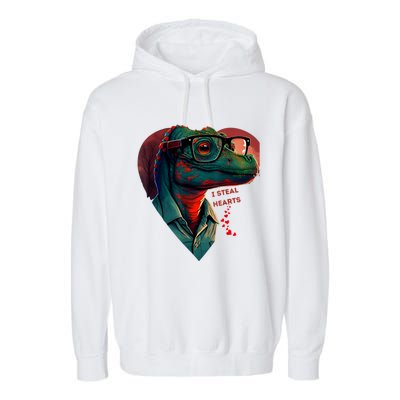 Valentines Day Dinosaur I Steal Hearts Garment-Dyed Fleece Hoodie