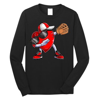 Valentines Day Dabbing Heart Shirt Boys Baseball Catcher Long Sleeve Shirt