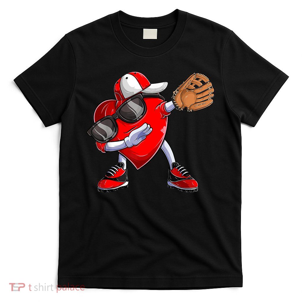 Valentines Day Dabbing Heart Shirt Boys Baseball Catcher T-Shirt