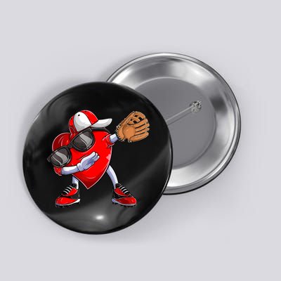 Valentines Day Dabbing Heart Shirt Boys Baseball Catcher Button