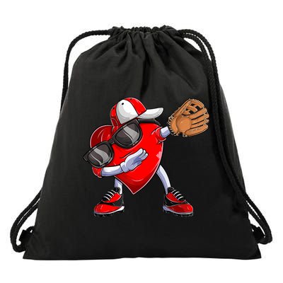 Valentines Day Dabbing Heart Shirt Boys Baseball Catcher Drawstring Bag