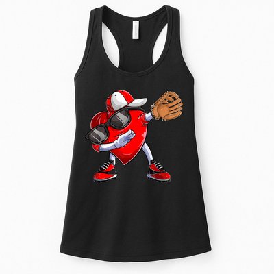 Valentines Day Dabbing Heart Shirt Boys Baseball Catcher Womens Tank Top