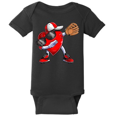 Valentines Day Dabbing Heart Shirt Boys Baseball Catcher Baby Bodysuit