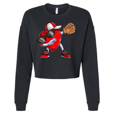 Valentines Day Dabbing Heart Shirt Boys Baseball Catcher Cropped Pullover Crew