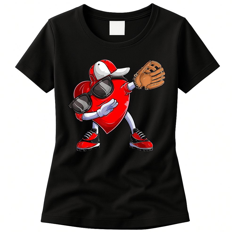 Valentines Day Dabbing Heart Shirt Boys Baseball Catcher Womens T-Shirt