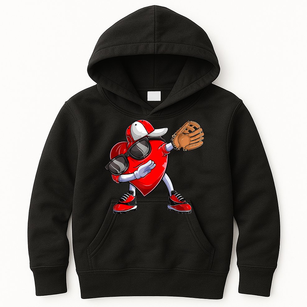 Valentines Day Dabbing Heart Shirt Boys Baseball Catcher Kids Hoodie