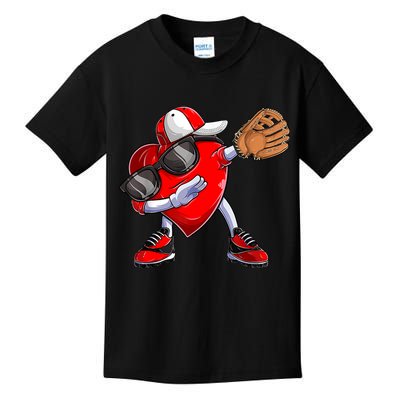 Valentines Day Dabbing Heart Shirt Boys Baseball Catcher Kids T-Shirt