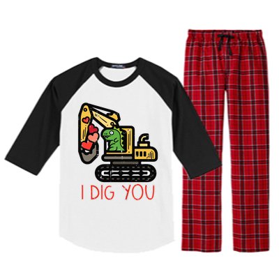 Valentines Day Excavator Dino I Dig You Raglan Sleeve Pajama Set