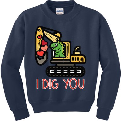 Valentines Day Excavator Dino I Dig You Kids Sweatshirt