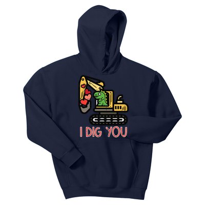 Valentines Day Excavator Dino I Dig You Kids Hoodie