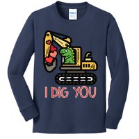 Valentines Day Excavator Dino I Dig You Kids Long Sleeve Shirt