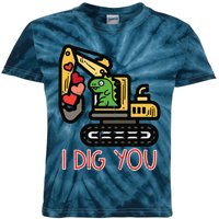 Valentines Day Excavator Dino I Dig You Kids Tie-Dye T-Shirt