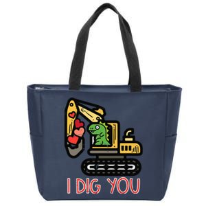 Valentines Day Excavator Dino I Dig You Zip Tote Bag