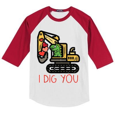 Valentines Day Excavator Dino I Dig You Kids Colorblock Raglan Jersey