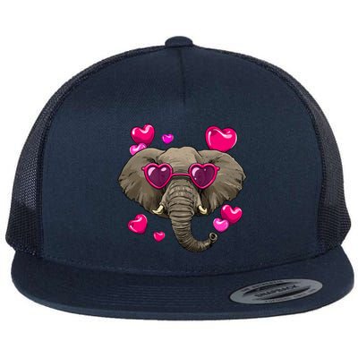 Valentines Day Elephant Heart Love Couples Elephant Lover Cool Gift Flat Bill Trucker Hat