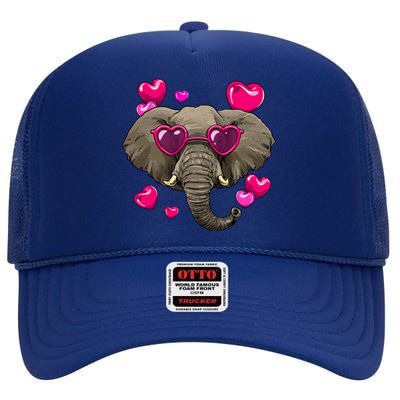 Valentines Day Elephant Heart Love Couples Elephant Lover Cool Gift High Crown Mesh Back Trucker Hat