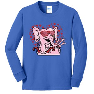 Valentines Day Elephant Holding Heart Gift Kids Long Sleeve Shirt