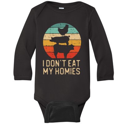 Vegan Dont Eat My Homies Retro Vegetarian Baby Long Sleeve Bodysuit