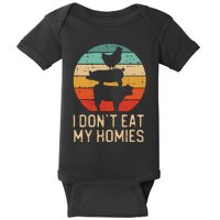 Vegan Dont Eat My Homies Retro Vegetarian Baby Bodysuit