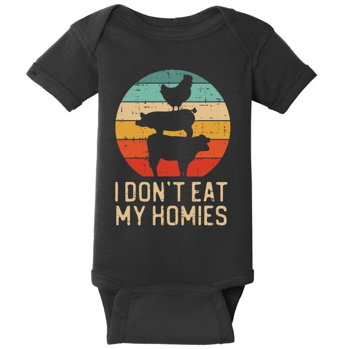 Vegan Dont Eat My Homies Retro Vegetarian Baby Bodysuit