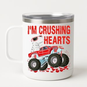 Valentines Day Funny Dino Trex Monster Truck 12 oz Stainless Steel Tumbler Cup