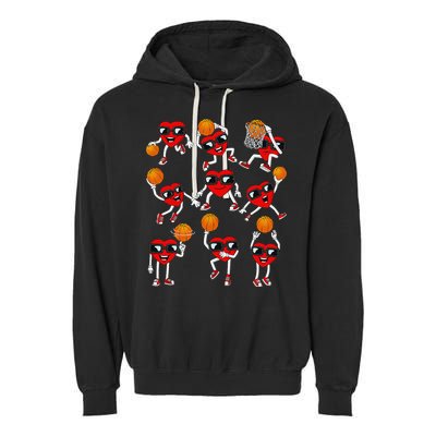Valentines Day funny Basketball Heart Dunking Garment-Dyed Fleece Hoodie