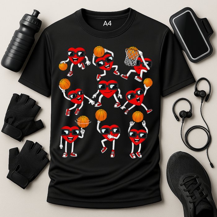 Valentines Day funny Basketball Heart Dunking Cooling Performance Crew T-Shirt