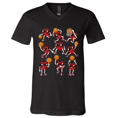 Valentines Day funny Basketball Heart Dunking V-Neck T-Shirt