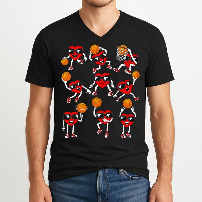 Valentines Day funny Basketball Heart Dunking V-Neck T-Shirt