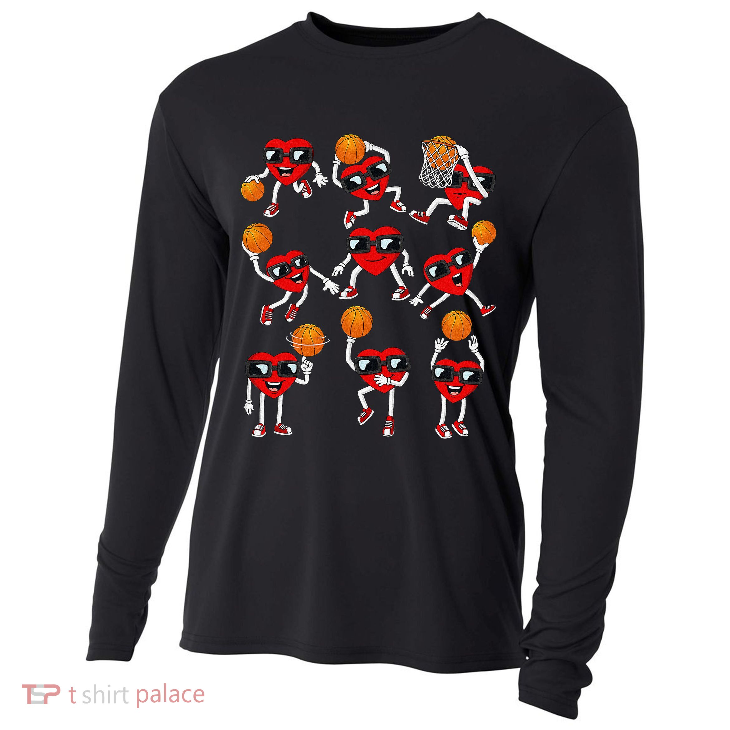 Valentines Day funny Basketball Heart Dunking Cooling Performance Long Sleeve Crew