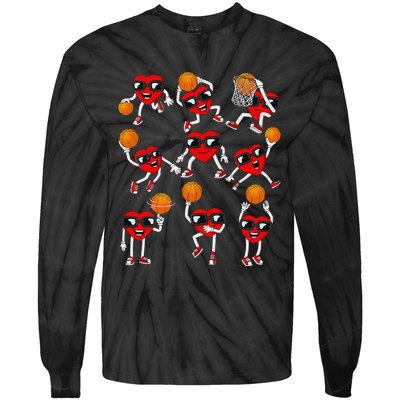 Valentines Day funny Basketball Heart Dunking Tie-Dye Long Sleeve Shirt