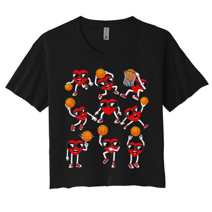 Valentines Day funny Basketball Heart Dunking Women's Crop Top Tee