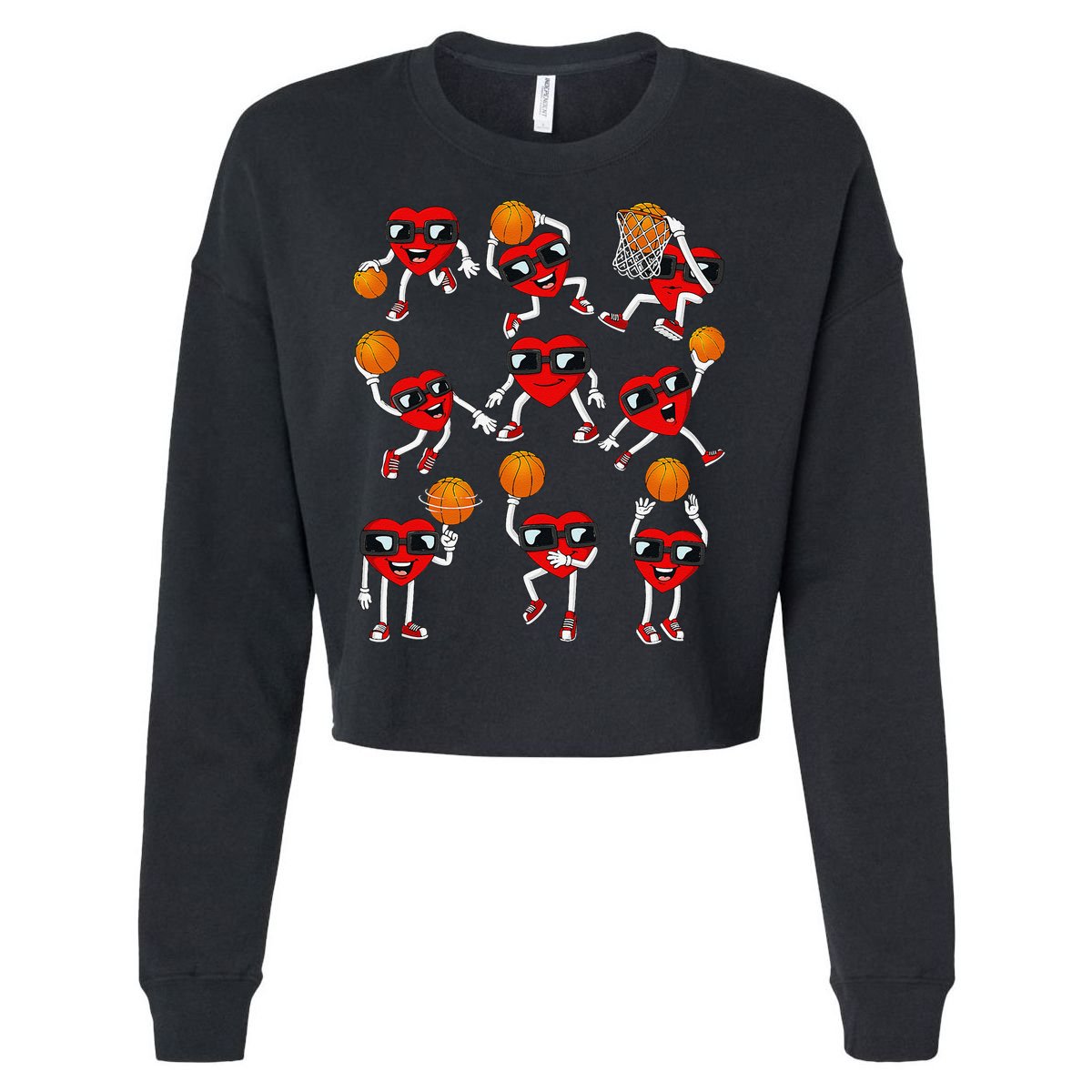 Valentines Day funny Basketball Heart Dunking Cropped Pullover Crew