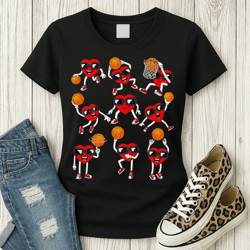 Valentines Day funny Basketball Heart Dunking Womens T-Shirt