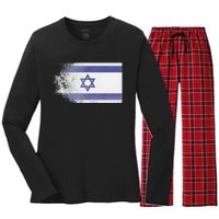 Vintage Distressed Flag of Israel Pray for Israel Pro Jewish  Women's Long Sleeve Flannel Pajama Set 