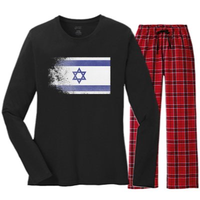 Vintage Distressed Flag of Israel Pray for Israel Pro Jewish  Women's Long Sleeve Flannel Pajama Set 