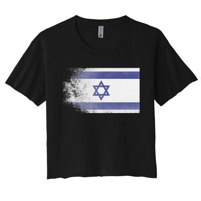 Vintage Distressed Flag of Israel Pray for Israel Pro Jewish  Women's Crop Top Tee