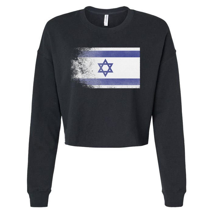 Vintage Distressed Flag of Israel Pray for Israel Pro Jewish  Cropped Pullover Crew