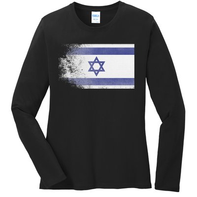 Vintage Distressed Flag of Israel Pray for Israel Pro Jewish  Ladies Long Sleeve Shirt