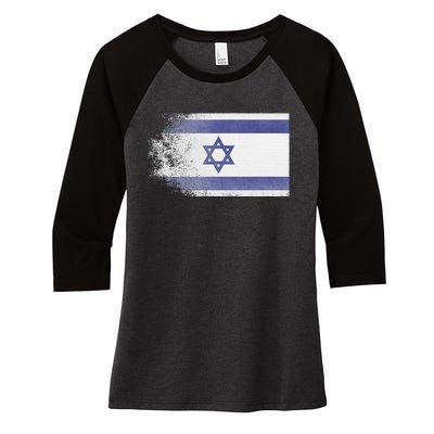 Vintage Distressed Flag of Israel Pray for Israel Pro Jewish  Women's Tri-Blend 3/4-Sleeve Raglan Shirt